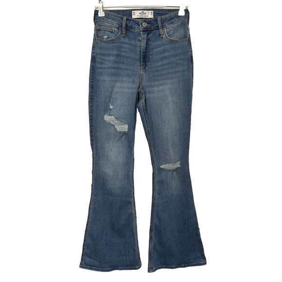 Hollister Women's 7R 28X32 Curvy High Rise Vintage Flare Jeans Ripped Distressed - Picture 1 of 9